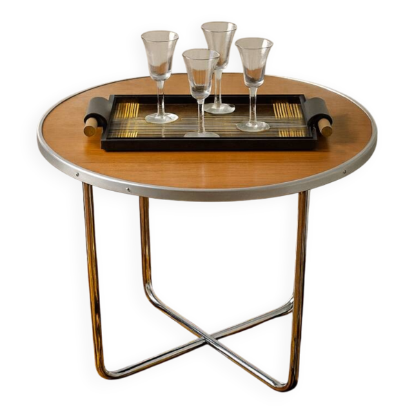 Table basse vintage - My Home Bas van Pelt (chrome et bois) années 1930