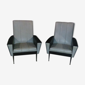 Lot de 2 fauteuils gris en skaï