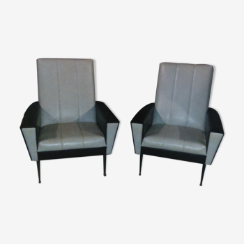 Grey leatherette armchairs