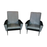 Lot de 2 fauteuils gris en skaï