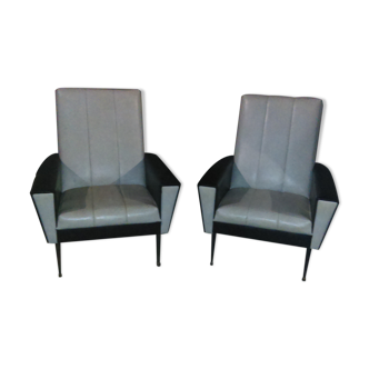 Grey leatherette armchairs