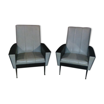 Lot de 2 fauteuils gris en skaï