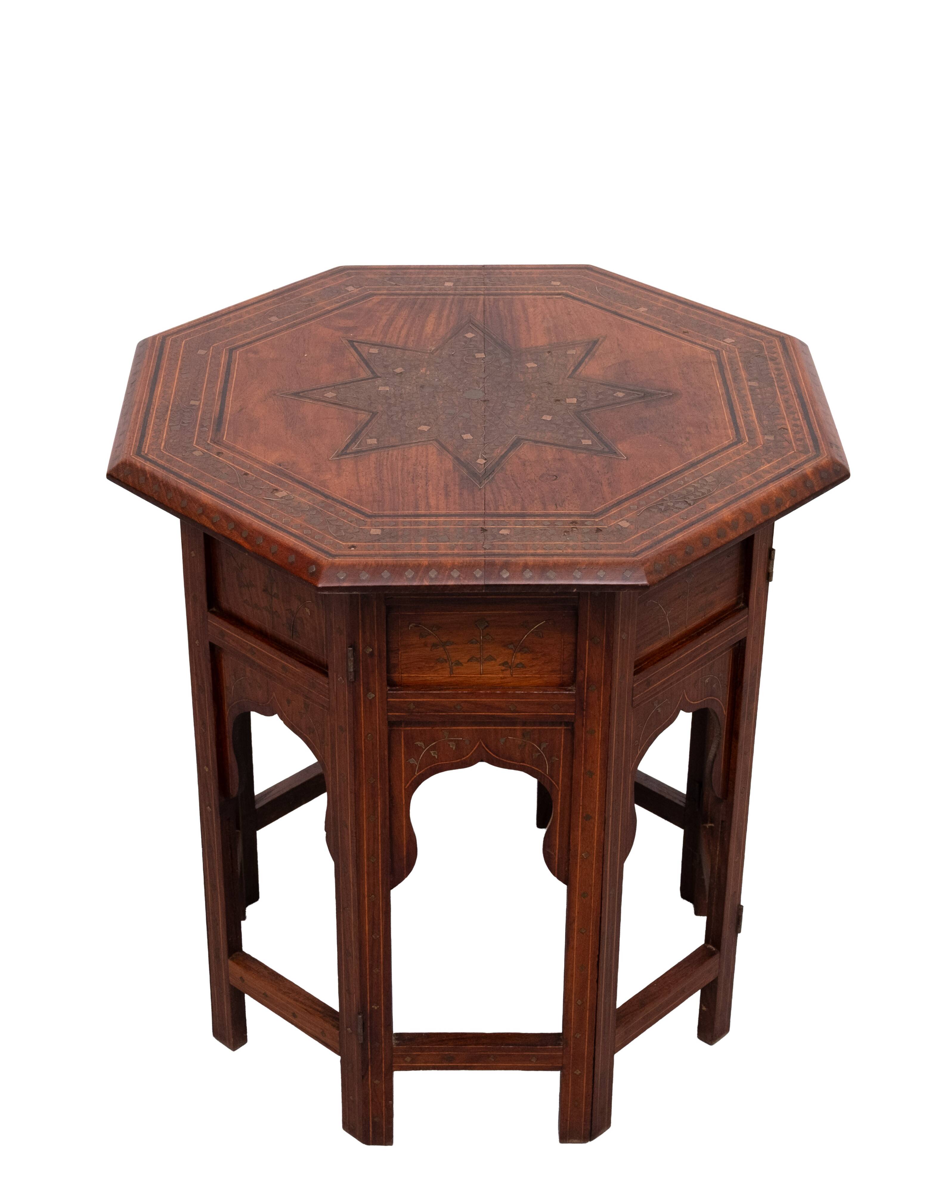 Fabulous Hoshiarpur Anglo Indian brass inlaid hardwood occasional coffee ta