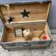 Old zinc trunk with legs, industrial console
