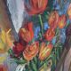 Large old oil painting, Still Life with Tulips, Gilded frame