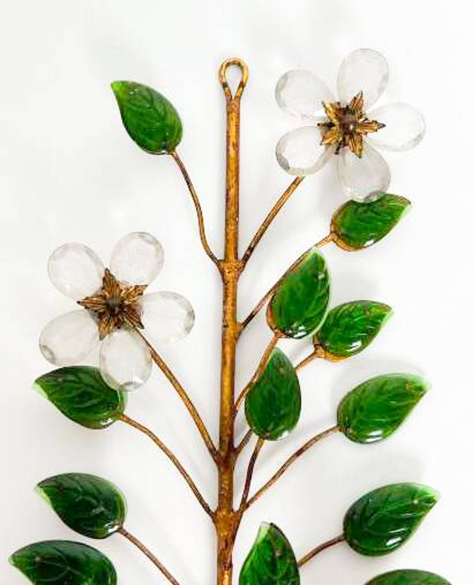 Paire d’appliques murales italiennes vintage en métal doré et verre fa