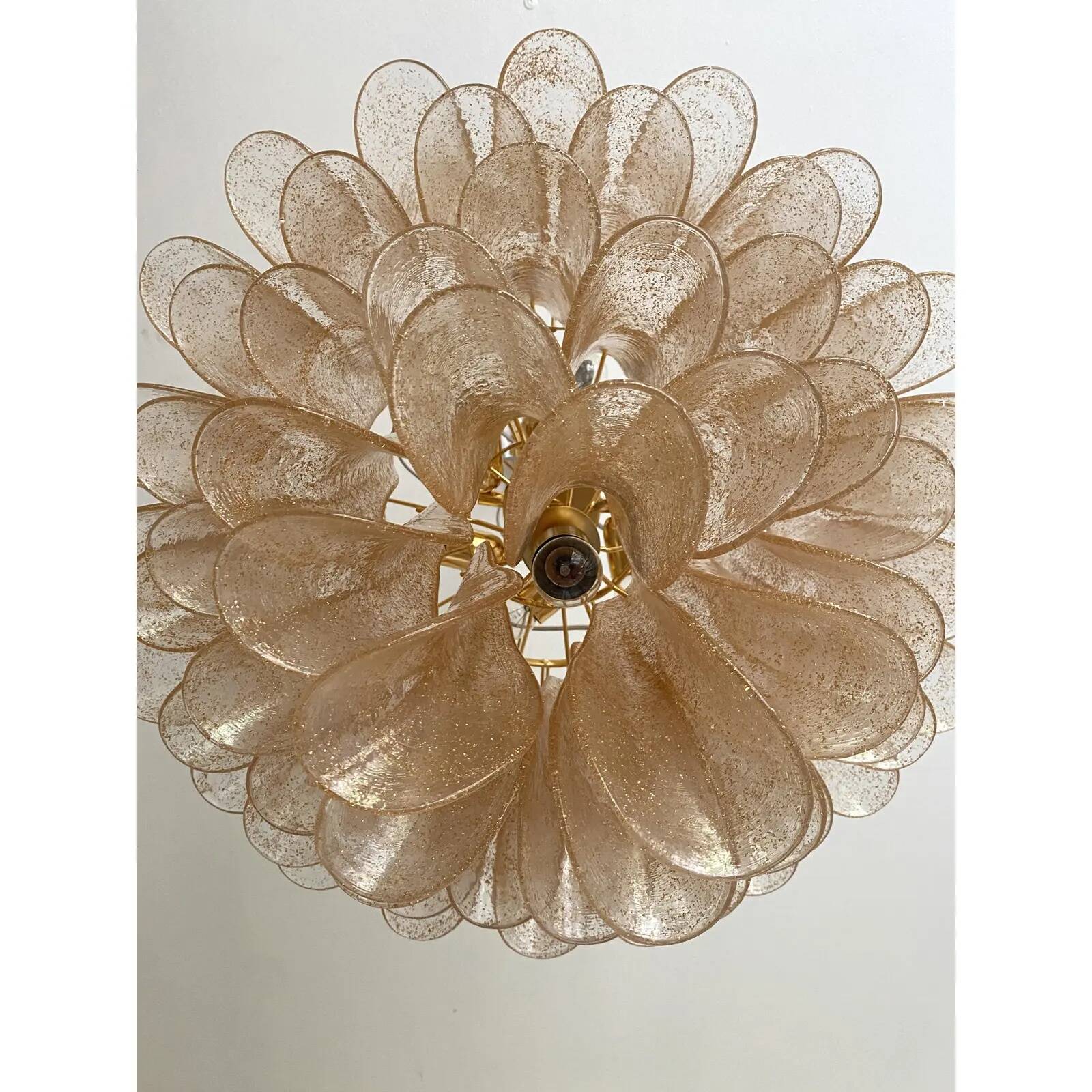 Contemporary Clear and Gold “Petali-Selle” Murano Glass Chandelier