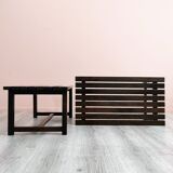 Set of 2 wenge wood slat benches 1970's