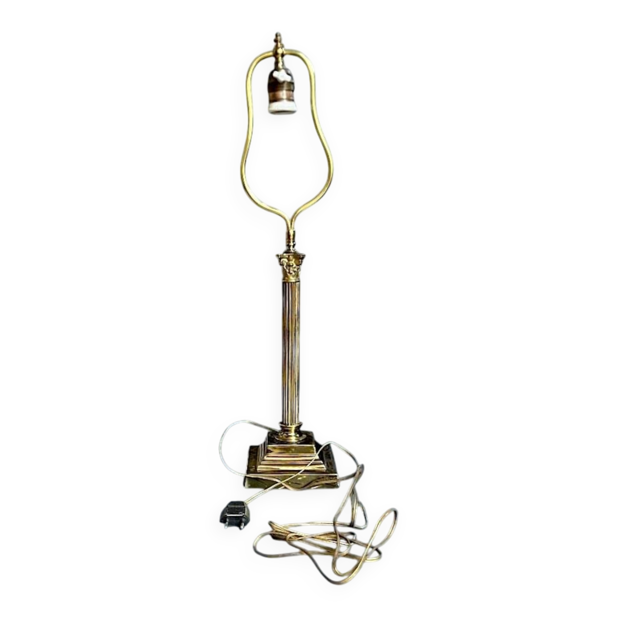 Antique lamp base in patinated brass – fluted column – H 60 cm