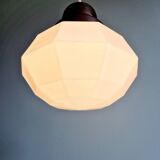 Art Deco pendant light in faceted white opaline, 1920