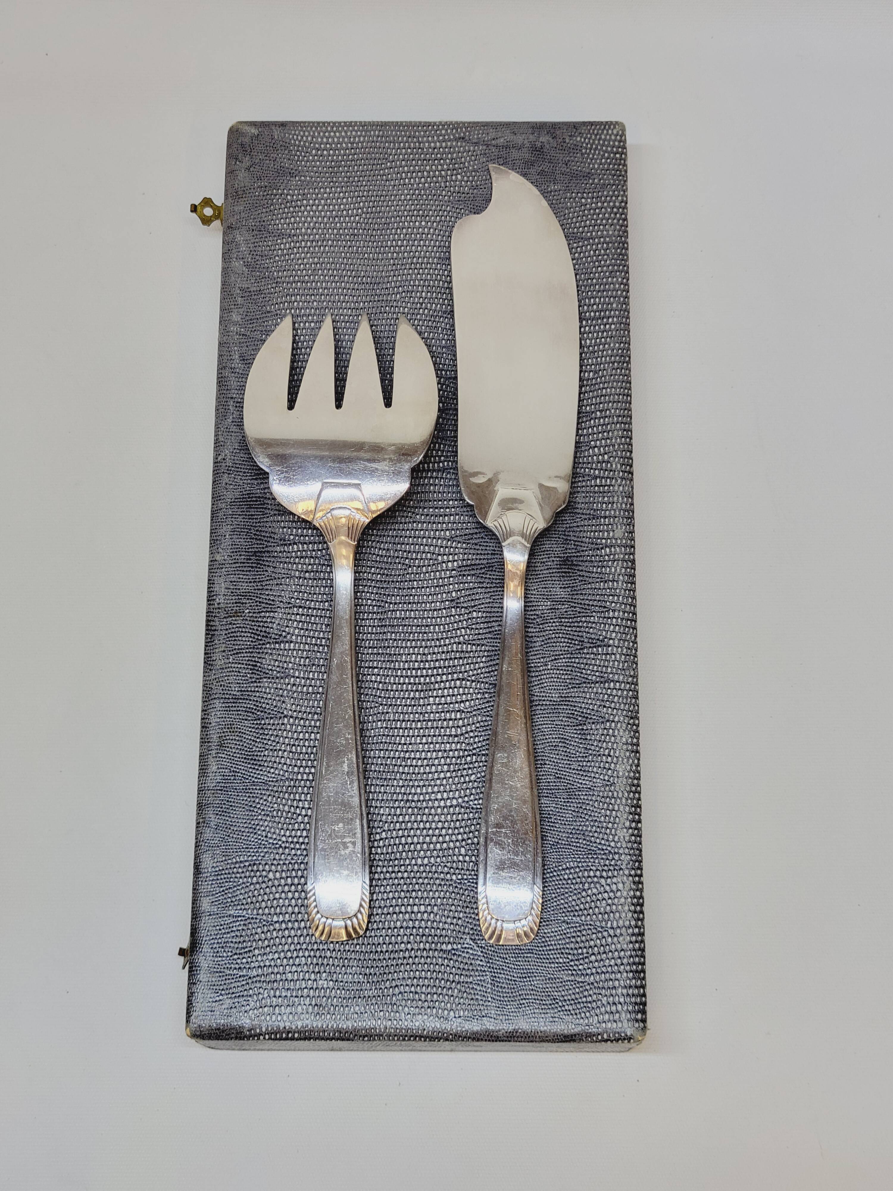 Ercuis Art Deco Silver Metal Fish Serving Cutlery Set