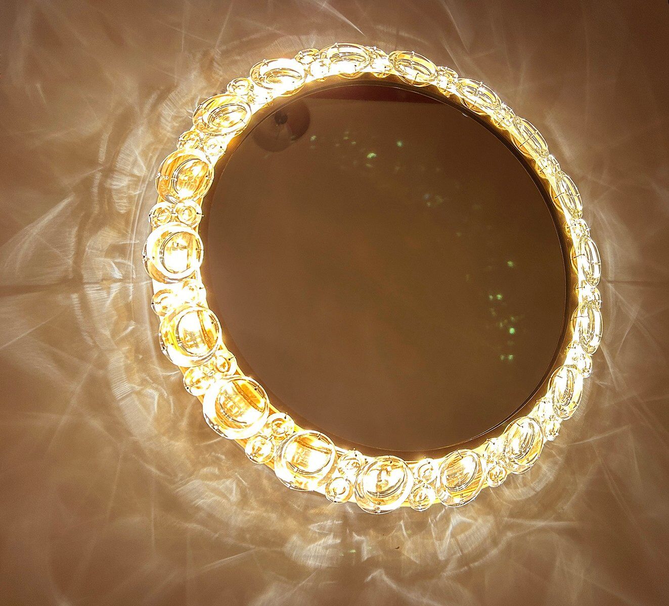 Vintage illuminated crystal brass mirror, 1960s