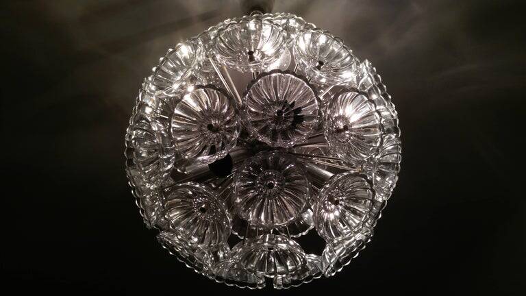 Midcentury Glass Dandelion Chandelier, Sputnik, 1970s