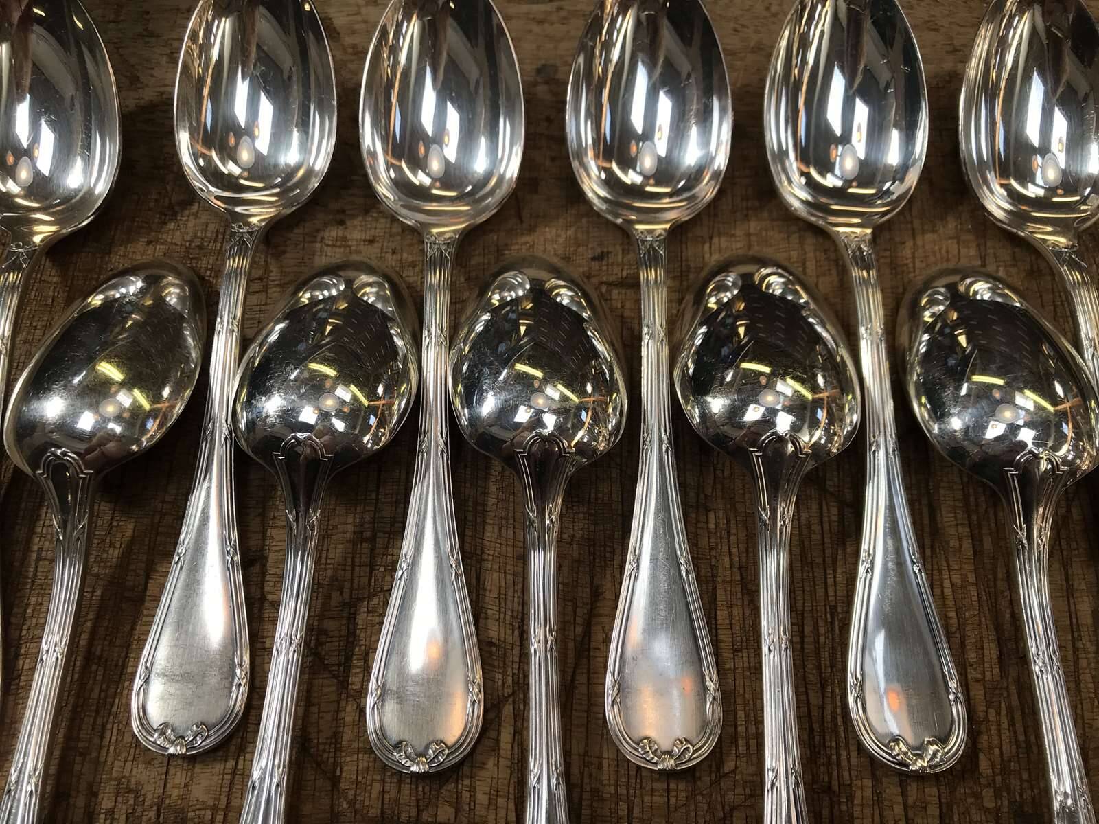 Set of 12 silver-plated soup spoons from Christofle, Rubans model