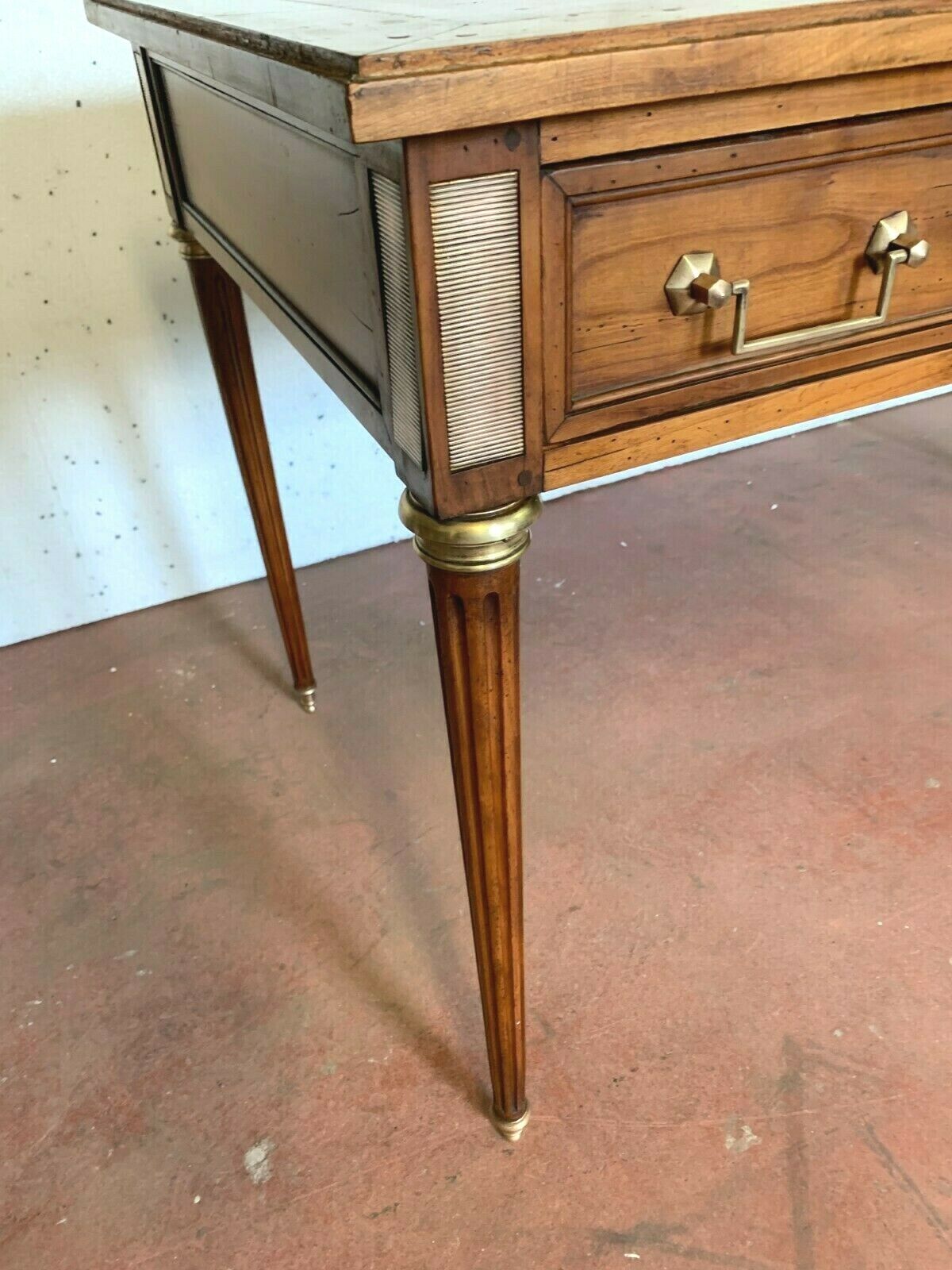 Louis XVI-style flat desk Merisier Red leather top 20th century
