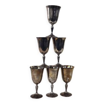 Set of 6 wine glasses, model 1808 from the American House of Reed and Barton, silver plated