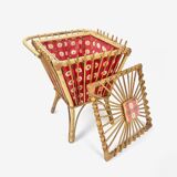 Worker basket in rattan and colorful fabric