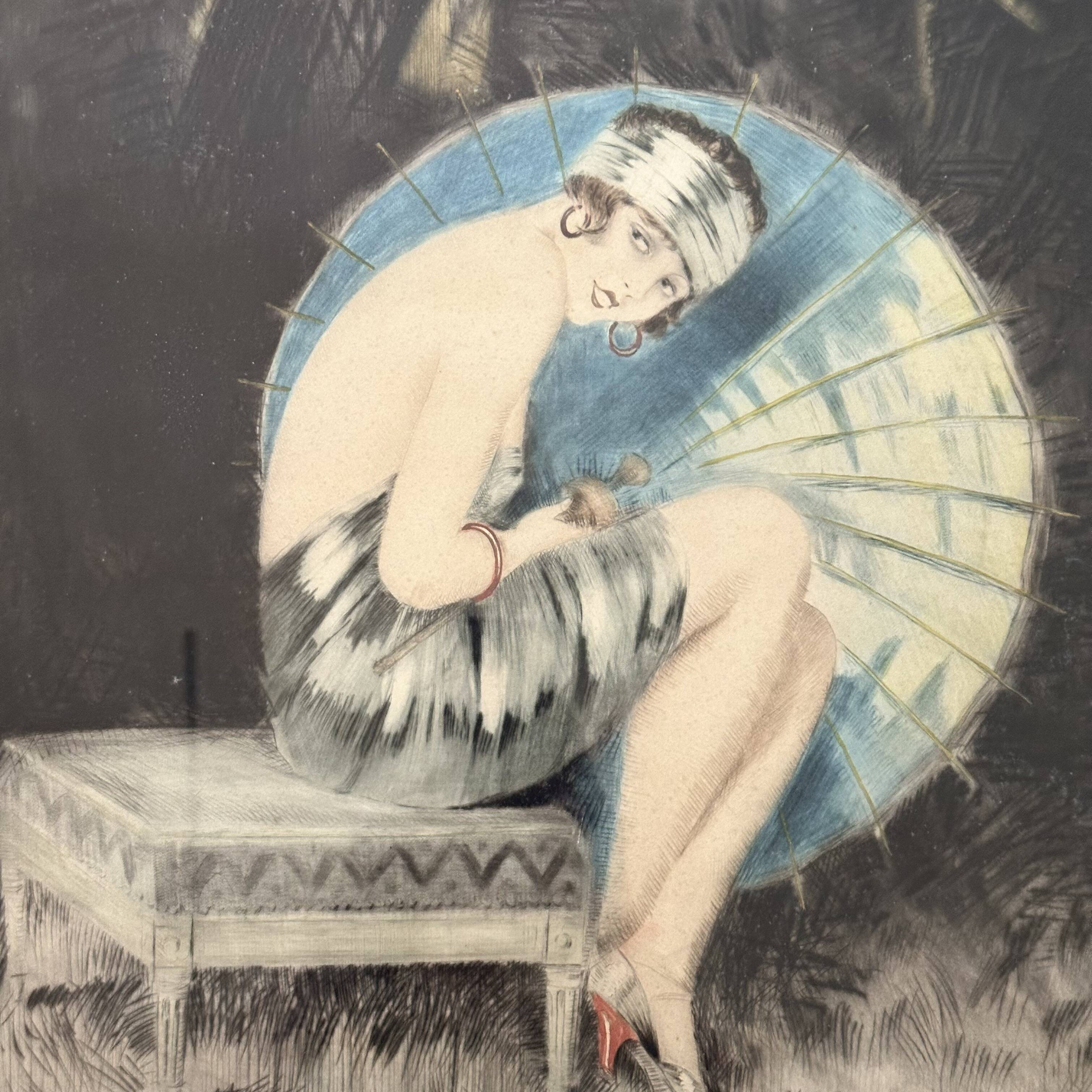 Framed Print "Le Parasol Bleu" by William Ablett – Original Art Deco Print
