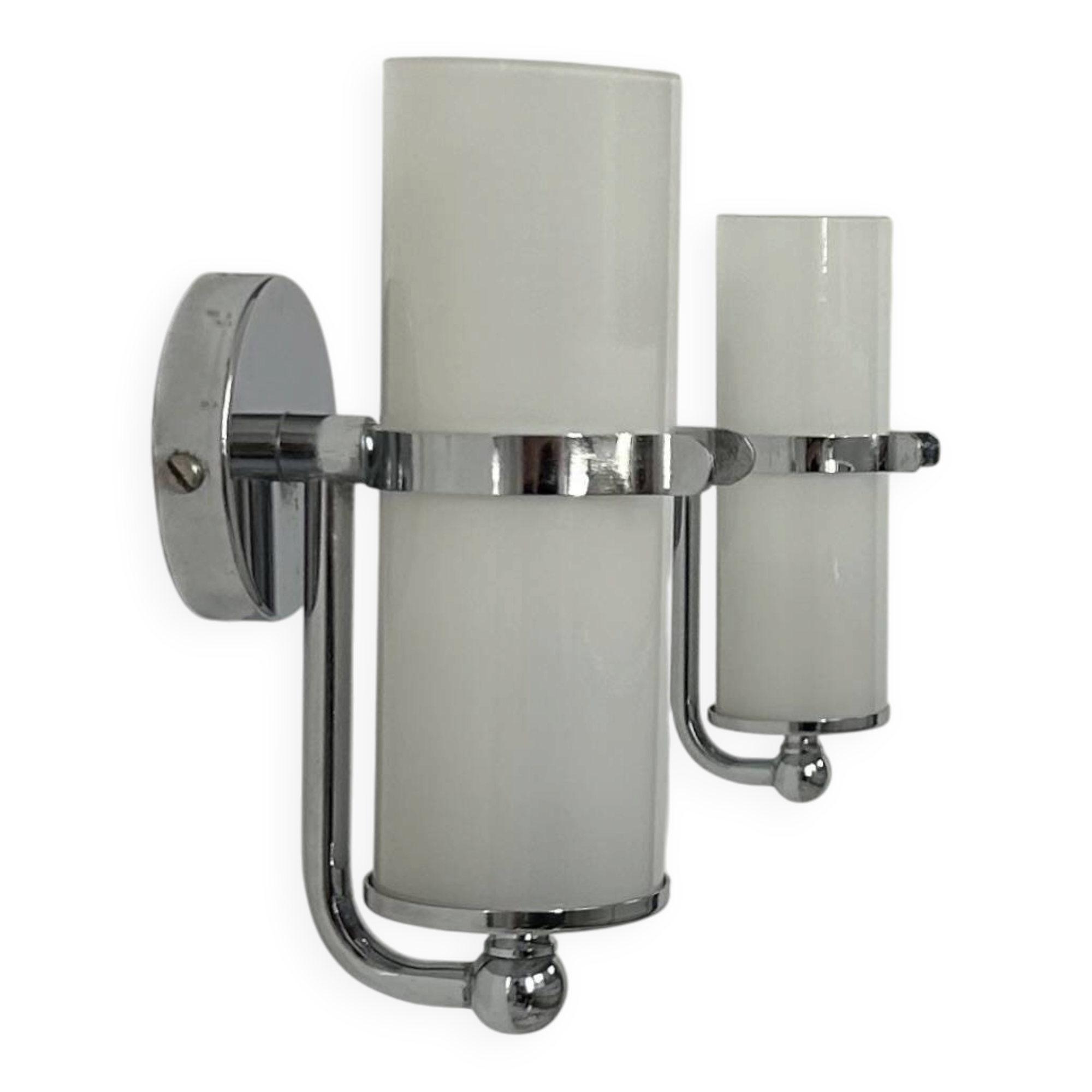 Pair of vintage wall lights, chrome and opaline, France, 1970.