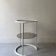 Tubular space age serving table in white metal and pink smoked glass, 1970s design