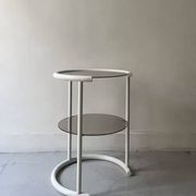 Tubular space age serving table in white metal and pink smoked glass, 1970s design