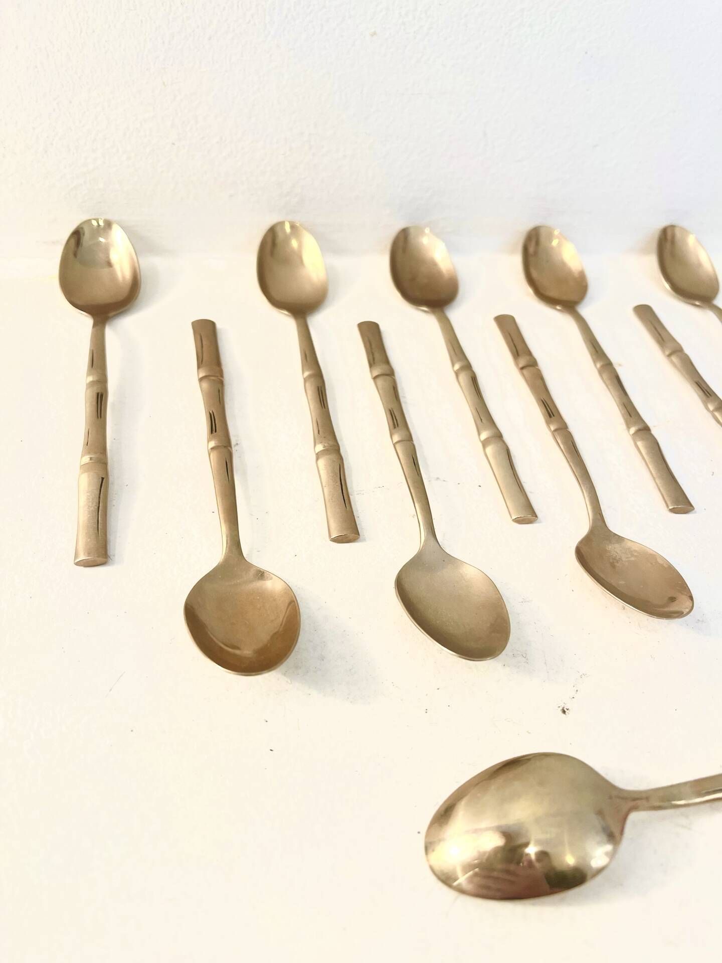 12 gold-plated brass teaspoons, Hollywood Regency – circa 1970