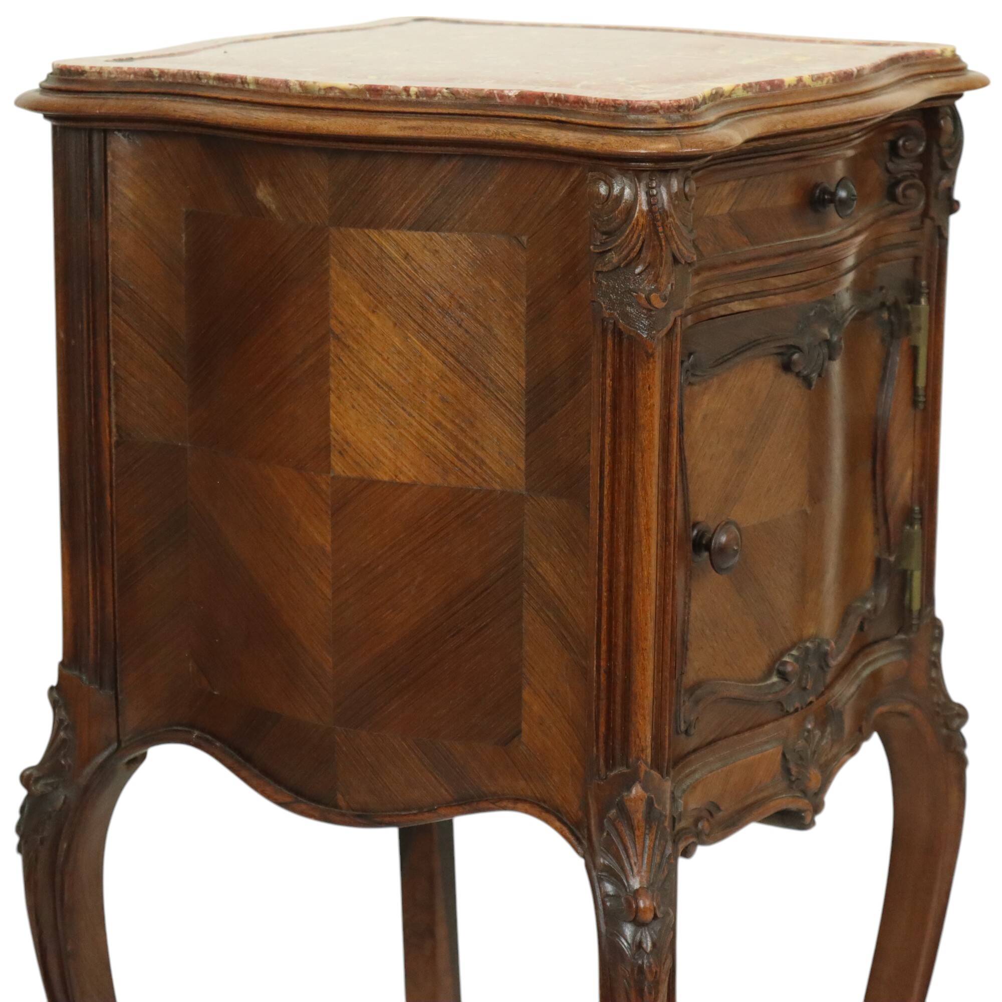 Antique Bombed Bedside Table Marble Louis XV Late 19th Century