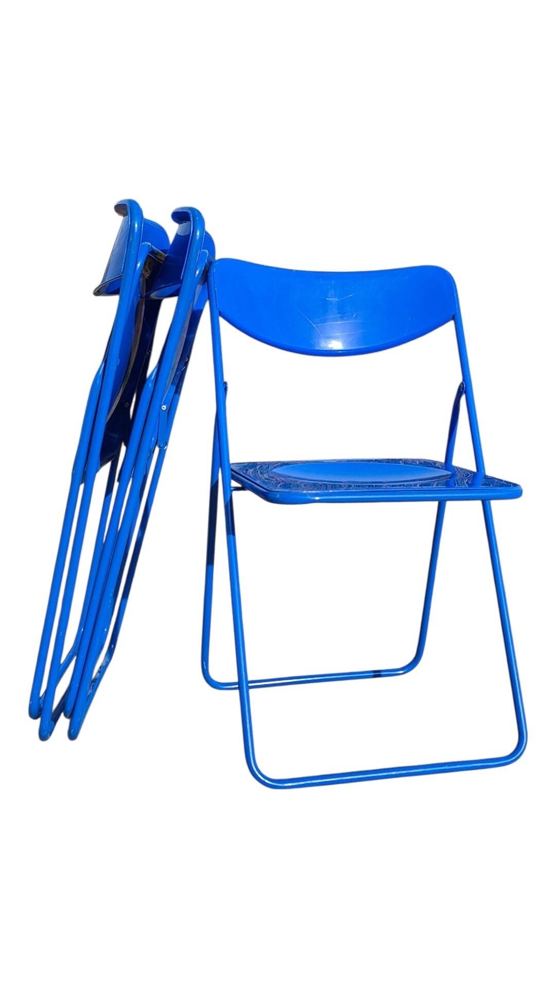 Ensemble de 3 chaises pliantes vintage TED IKEA bleues des années 1980 Nield Gammelgaard.