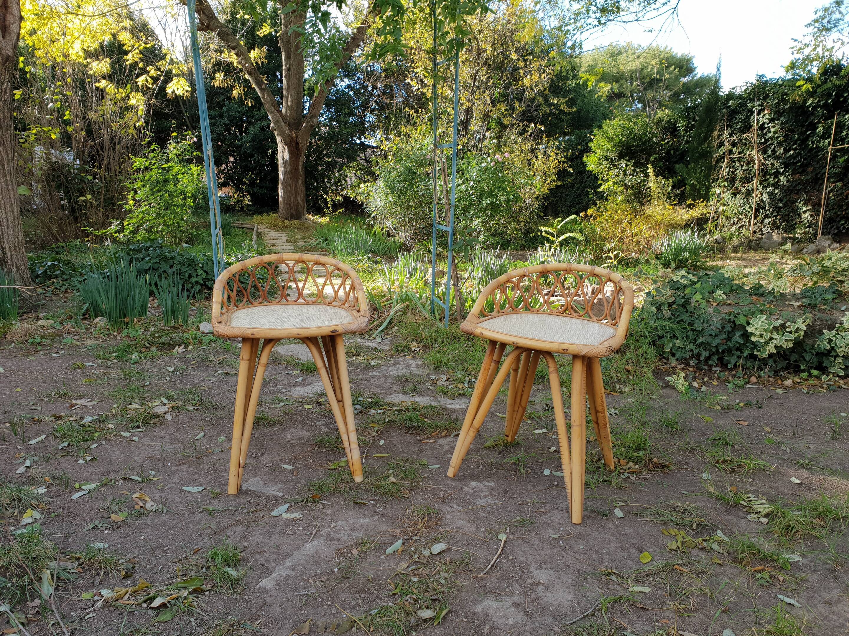 Pair of bedside rattan 1970