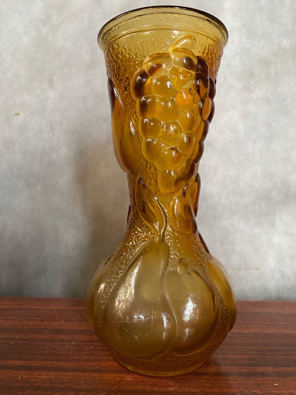 Antique Molded Glass Vase Yellow Orange Amber Made In Italy Vintage