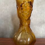 Ancien Vase Verre Moulé Jaune Orange Ambrée Made In Italy Vintage