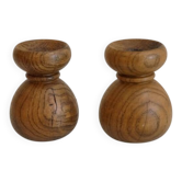 Paire de bougeoirs en bois tourné 1960