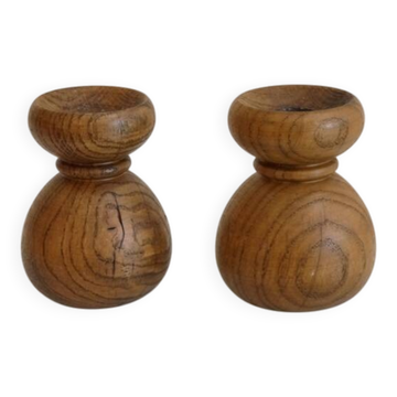 Pair of turned wooden candlesticks 1960