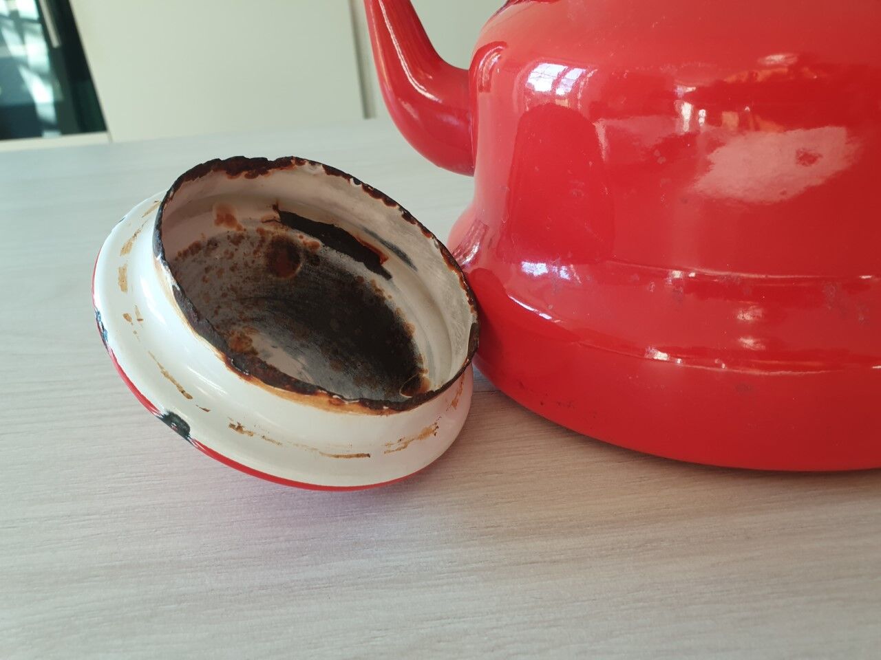 Vintage enamelled sheet metal kettle