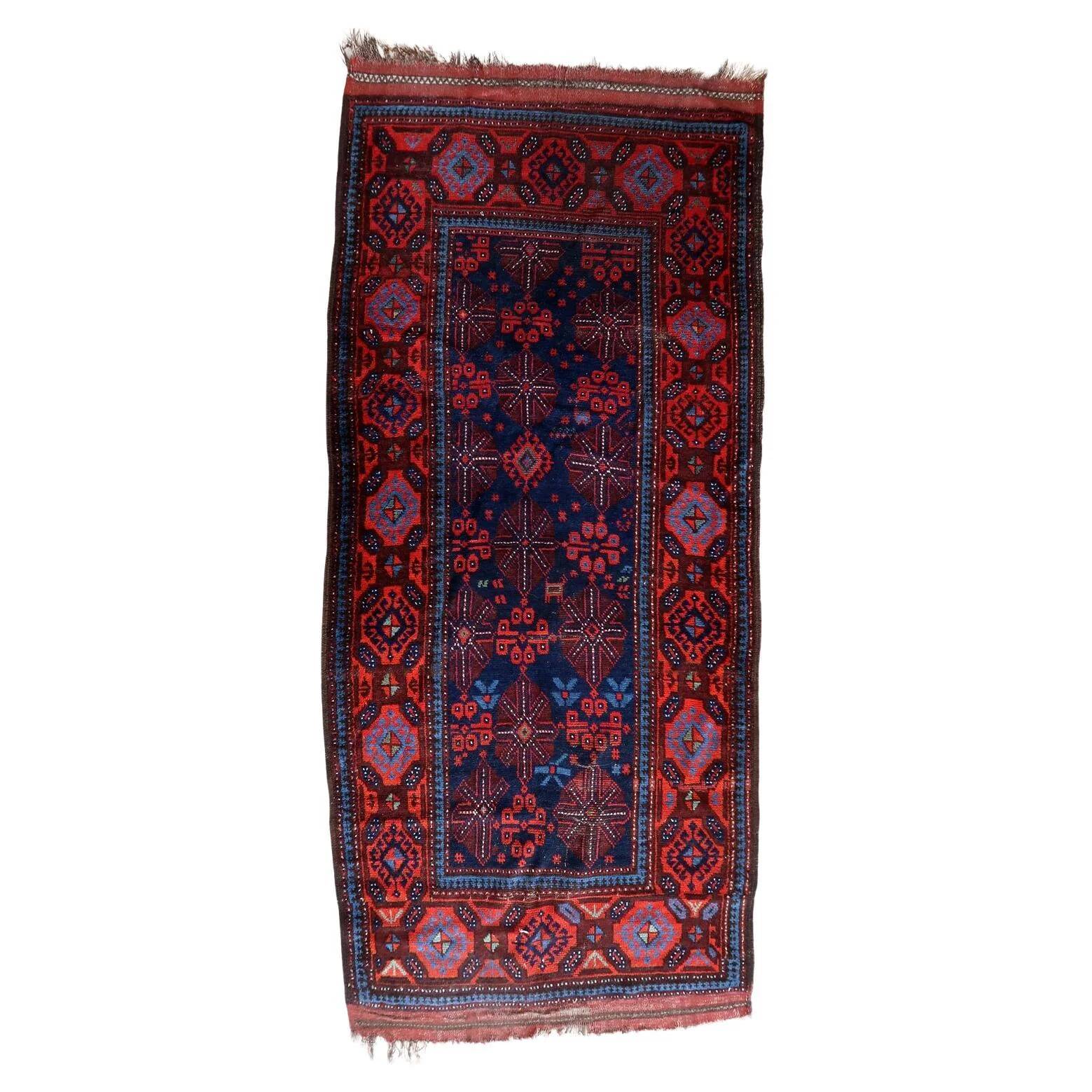 Handmade antique Afghan Baluch rug 95cm x 219cm 1880s