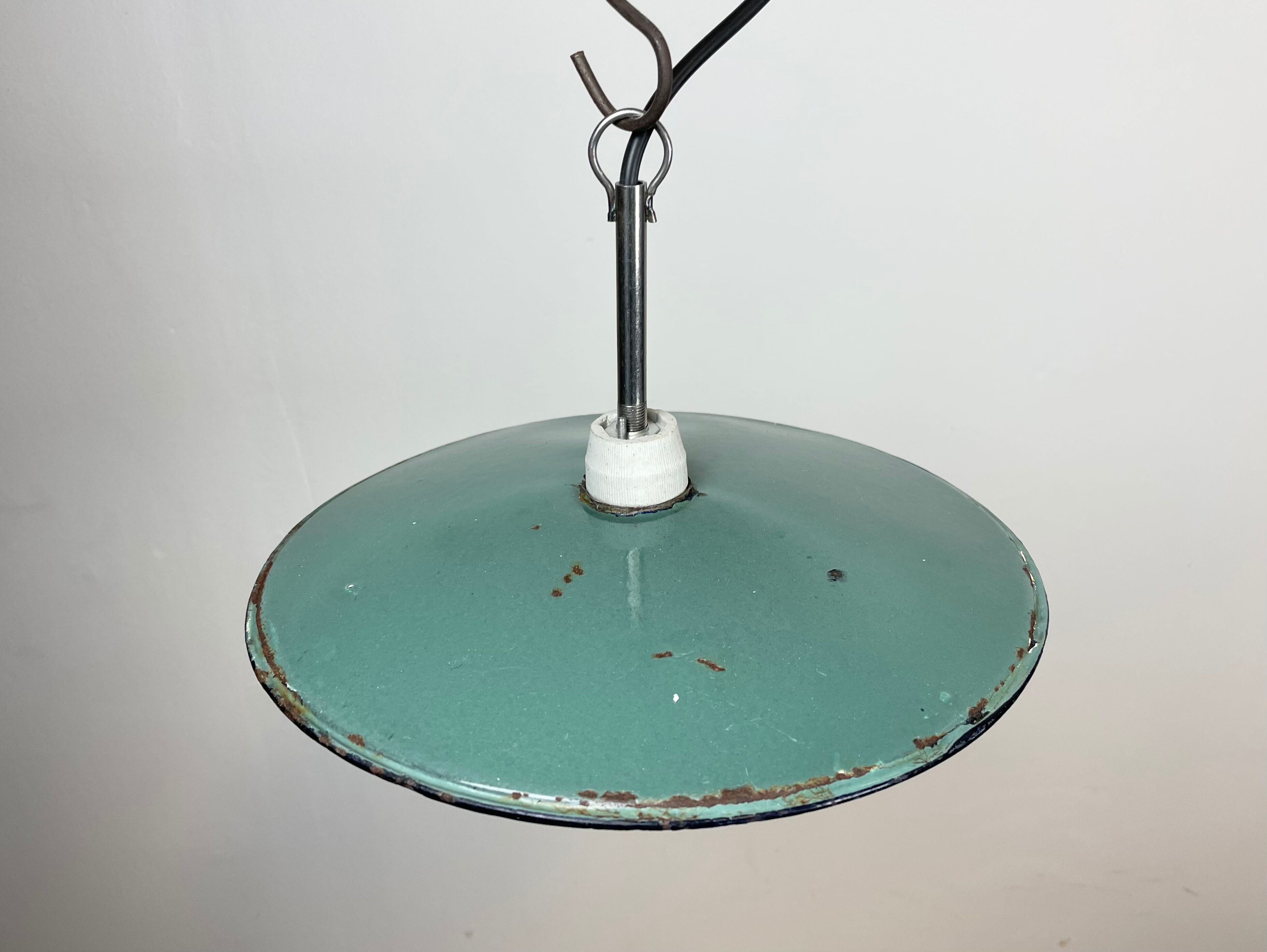 Industrial petrol enamel pendant light, 1970s