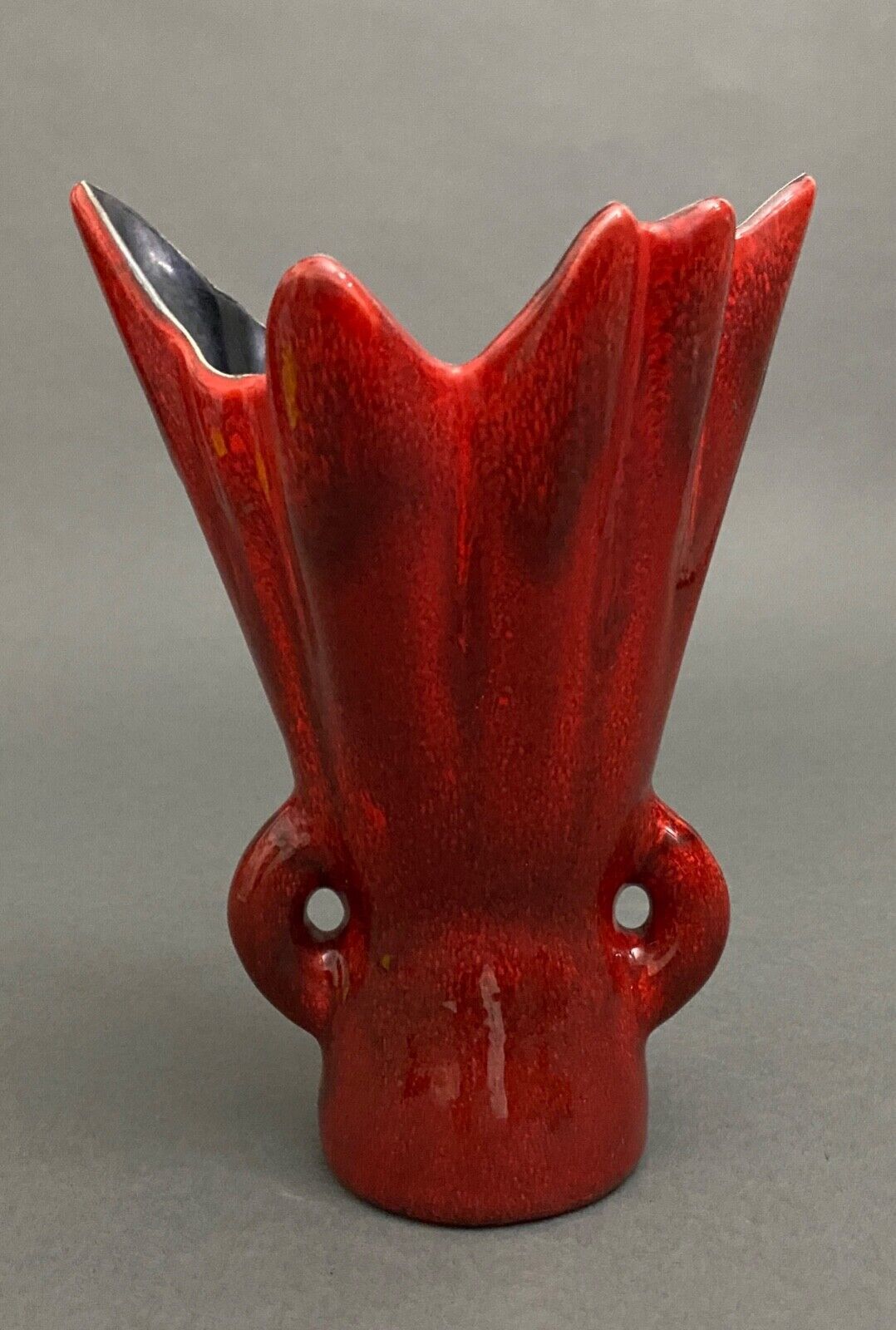 Free form red ceramic vase 1960 by J.L. or J.C.