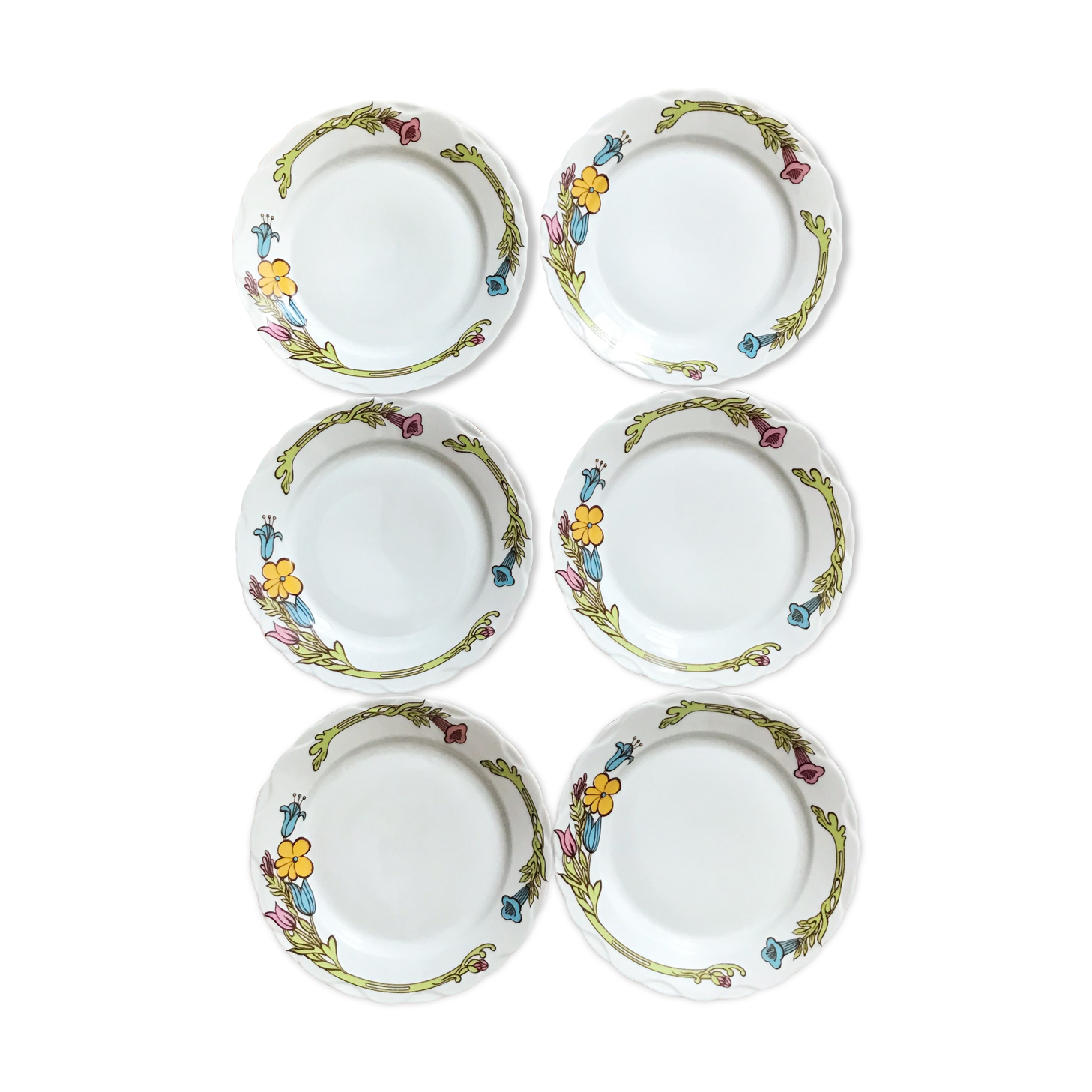 Lot of 6 porcelain dessert plates 70s