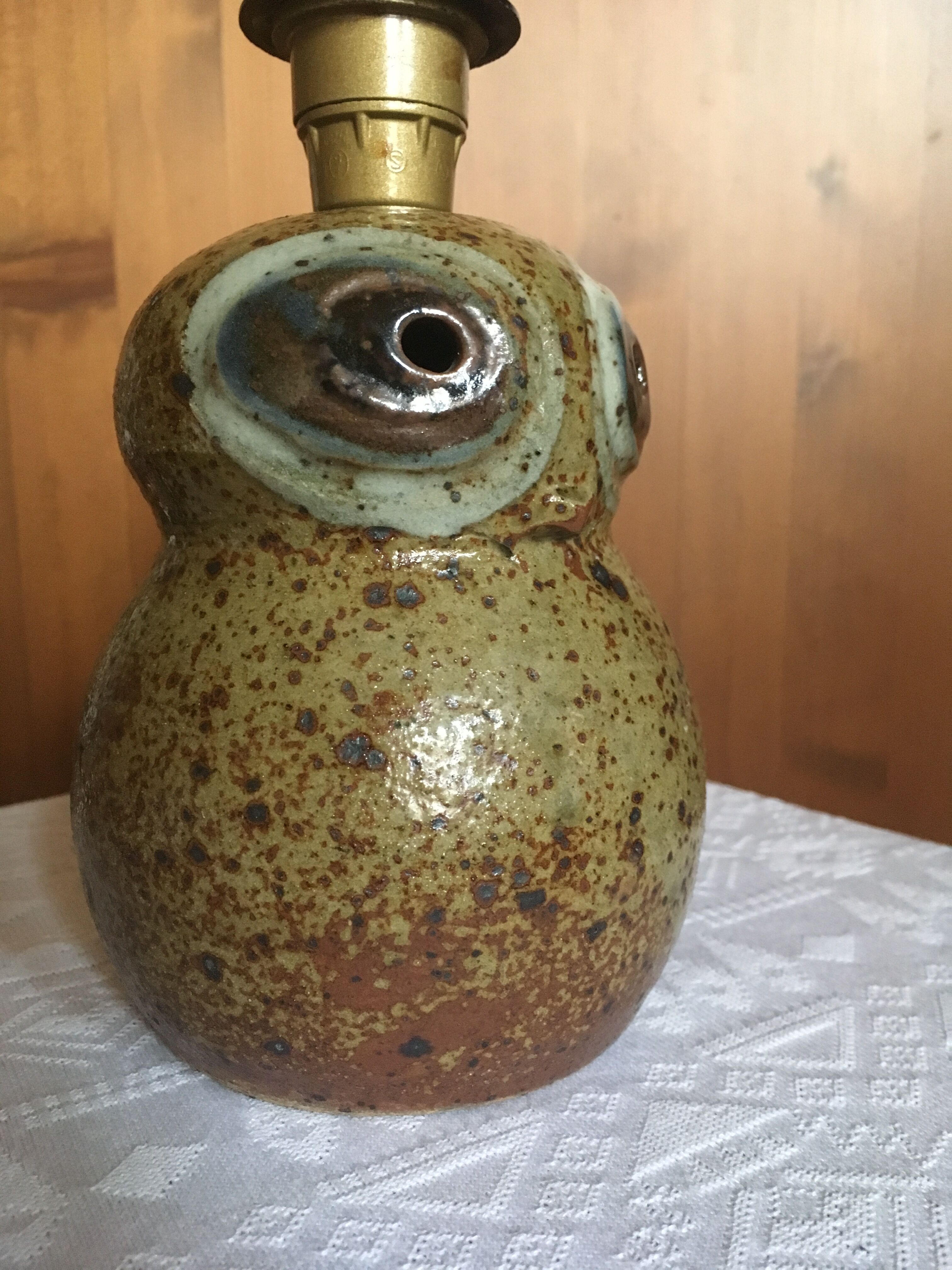 Pyrity sandstone owl lamp signed Guy Baudat