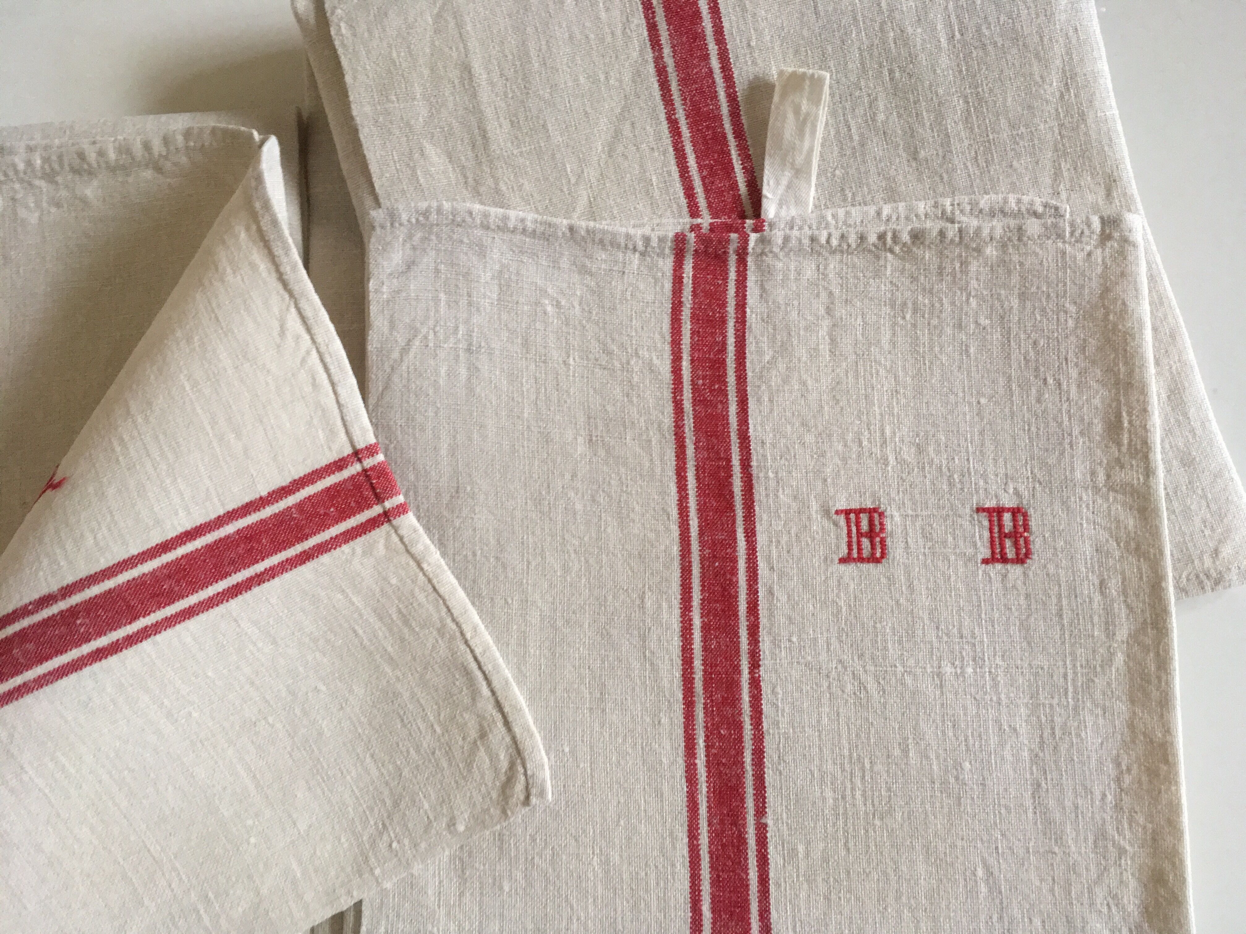 Pair of dishcloths linen monograms old