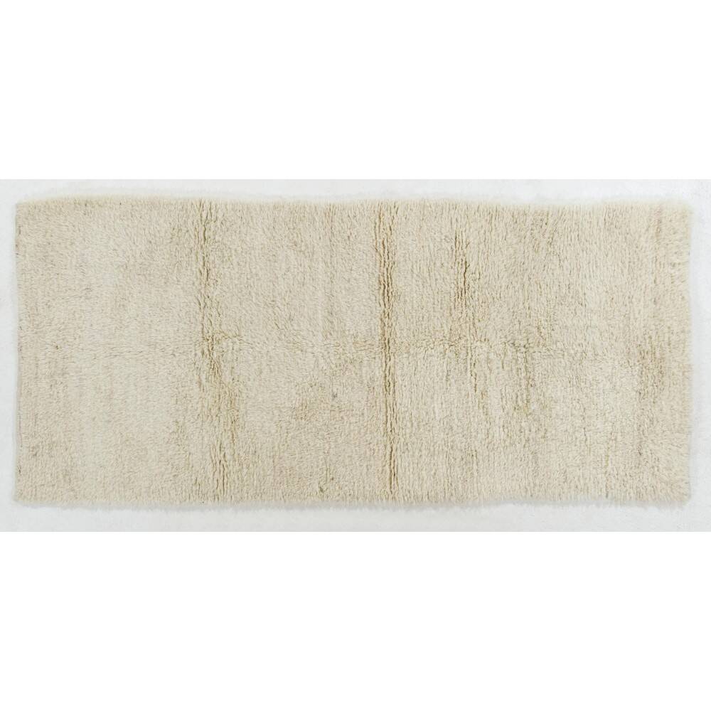 Minimalist Vintage Hand-Knotted Turkish Tulu Runner Rug Made of Natural Ivory Wool, Custom Options Available