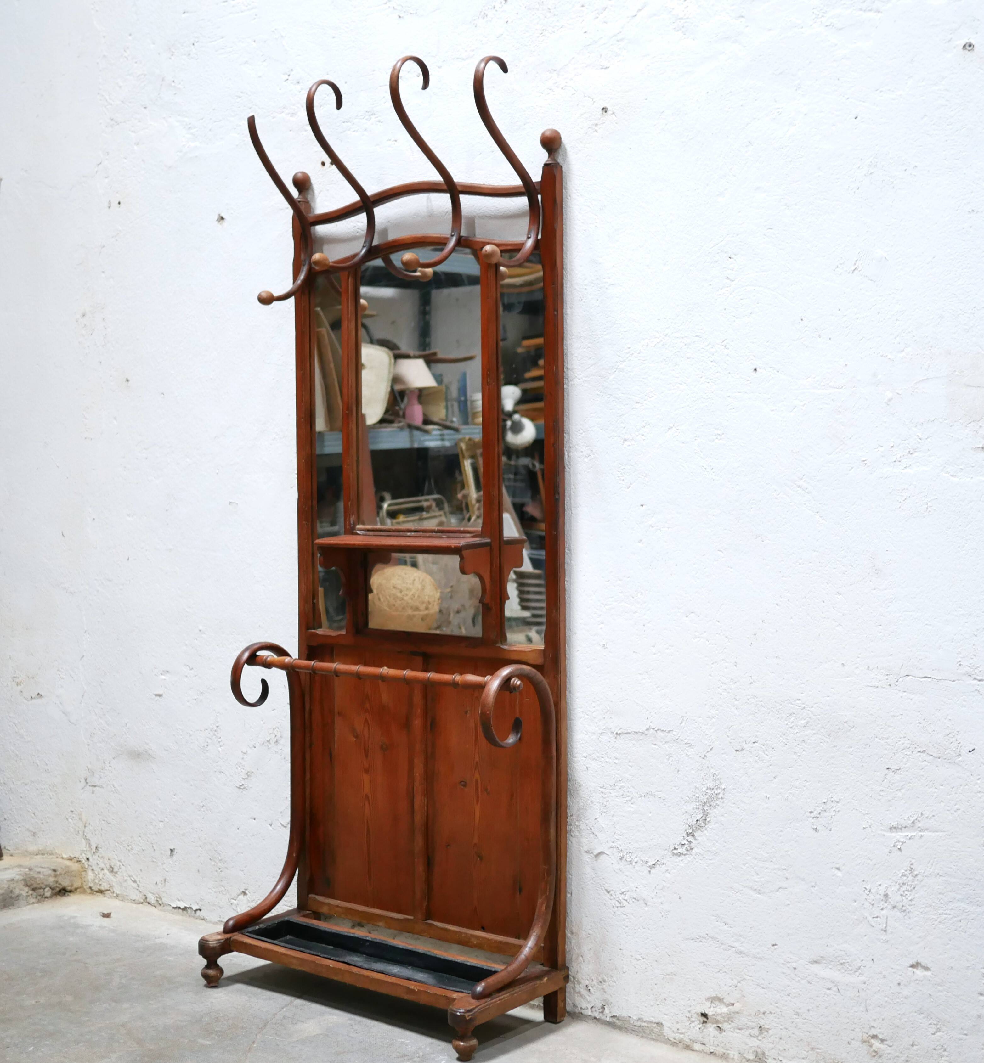 Antique wooden cloakroom coat rack
