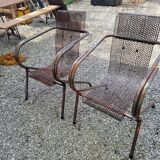Pair of perforated metal armchairs by René Malaval 1950
