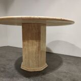 Round italian travertine dining table, 1970s