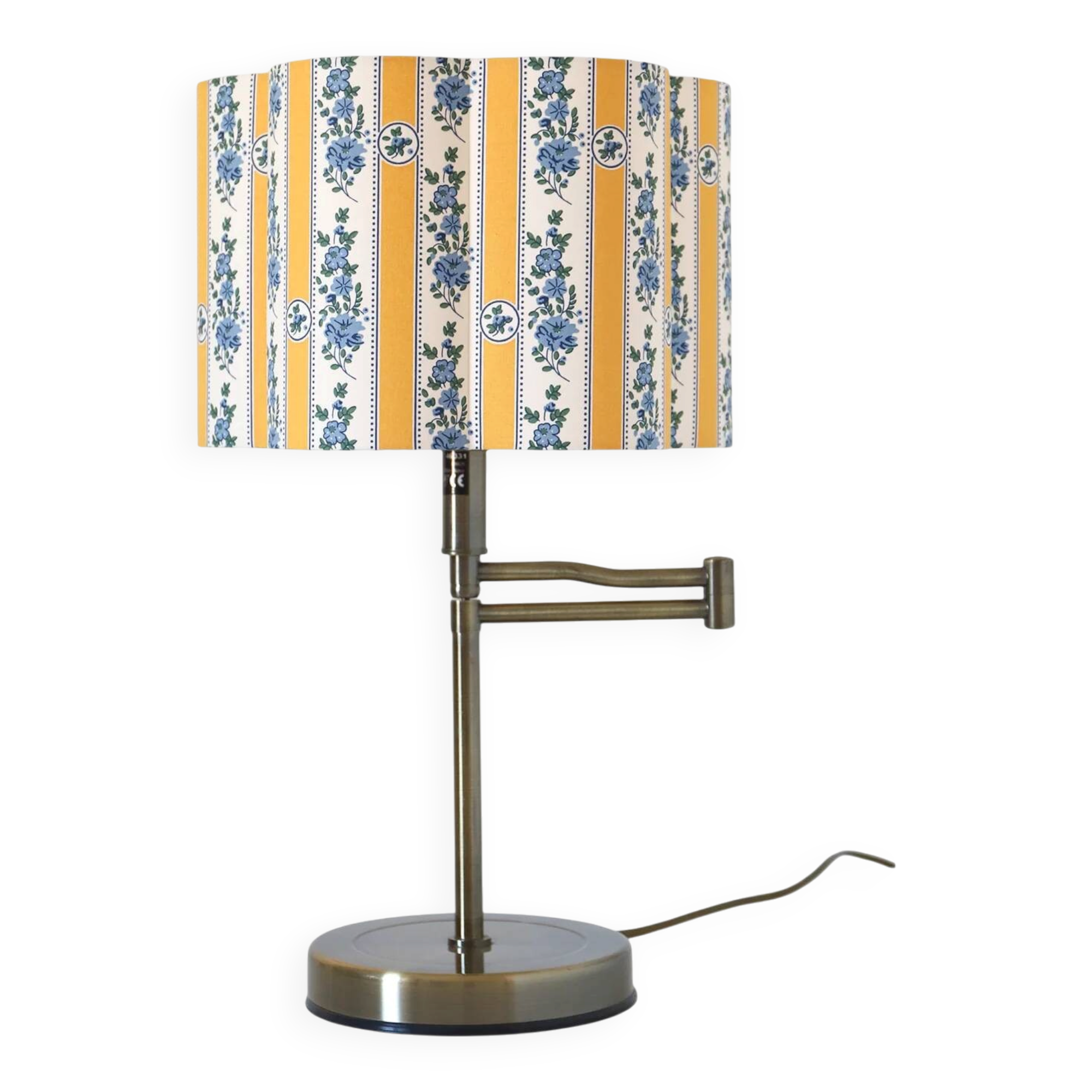Recycled vintage lamp — with a swivel arm, fluted floral shade