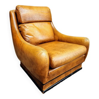 Vintage leather armchair French cognac color