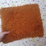 Faux fur cushion mustard yellow orange mustard vintage 70's