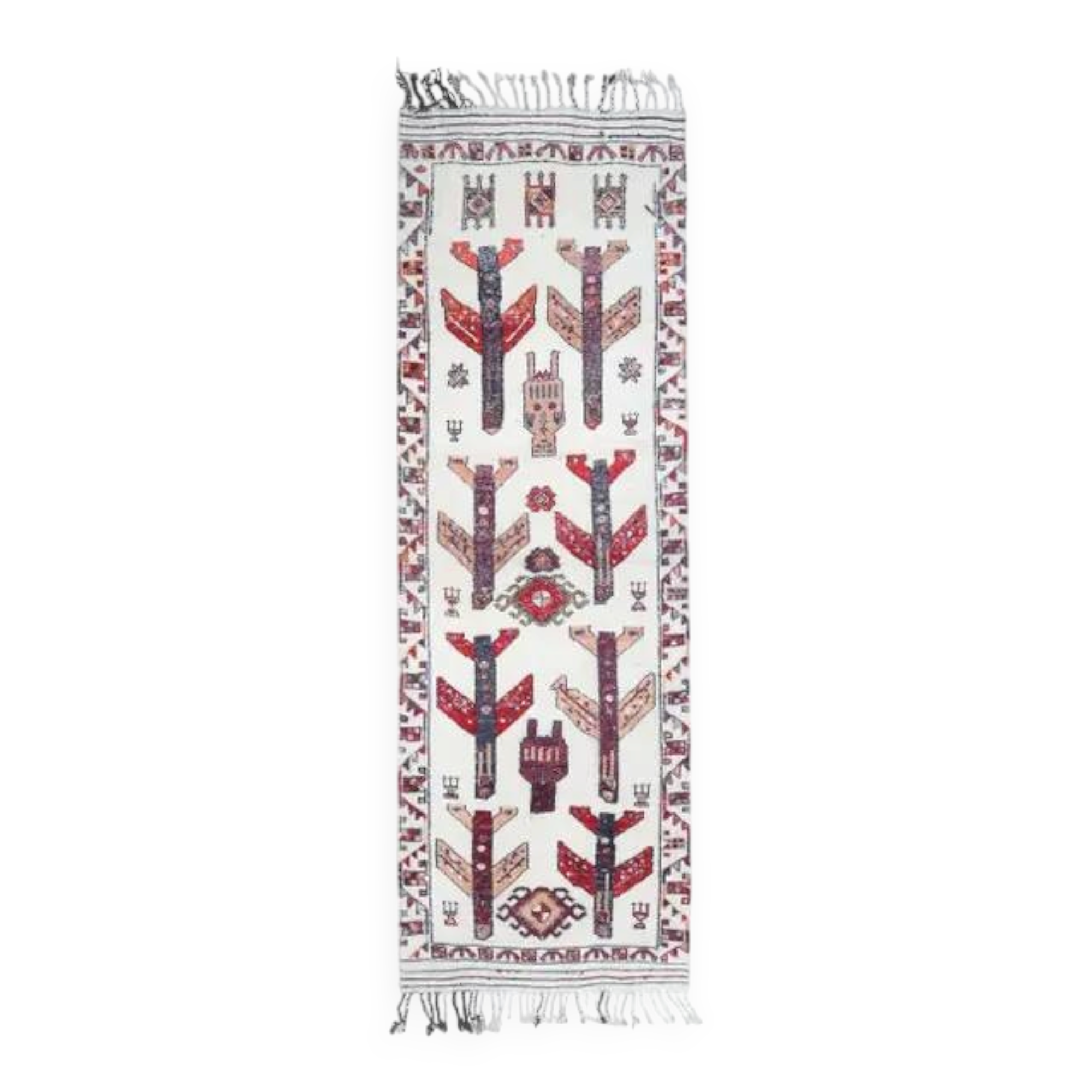 Vintage Turkish Oushak Handmade Wool Cotton White Runner Rug 111x343