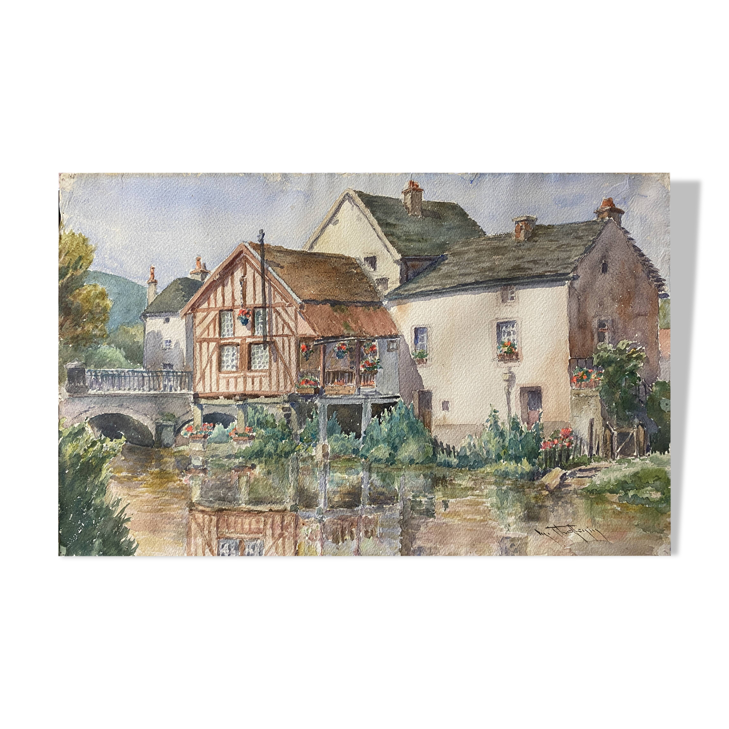 Watercolor Painting Maurice Thevenin (1895-1967) Val Suzon (21) La Chaumière