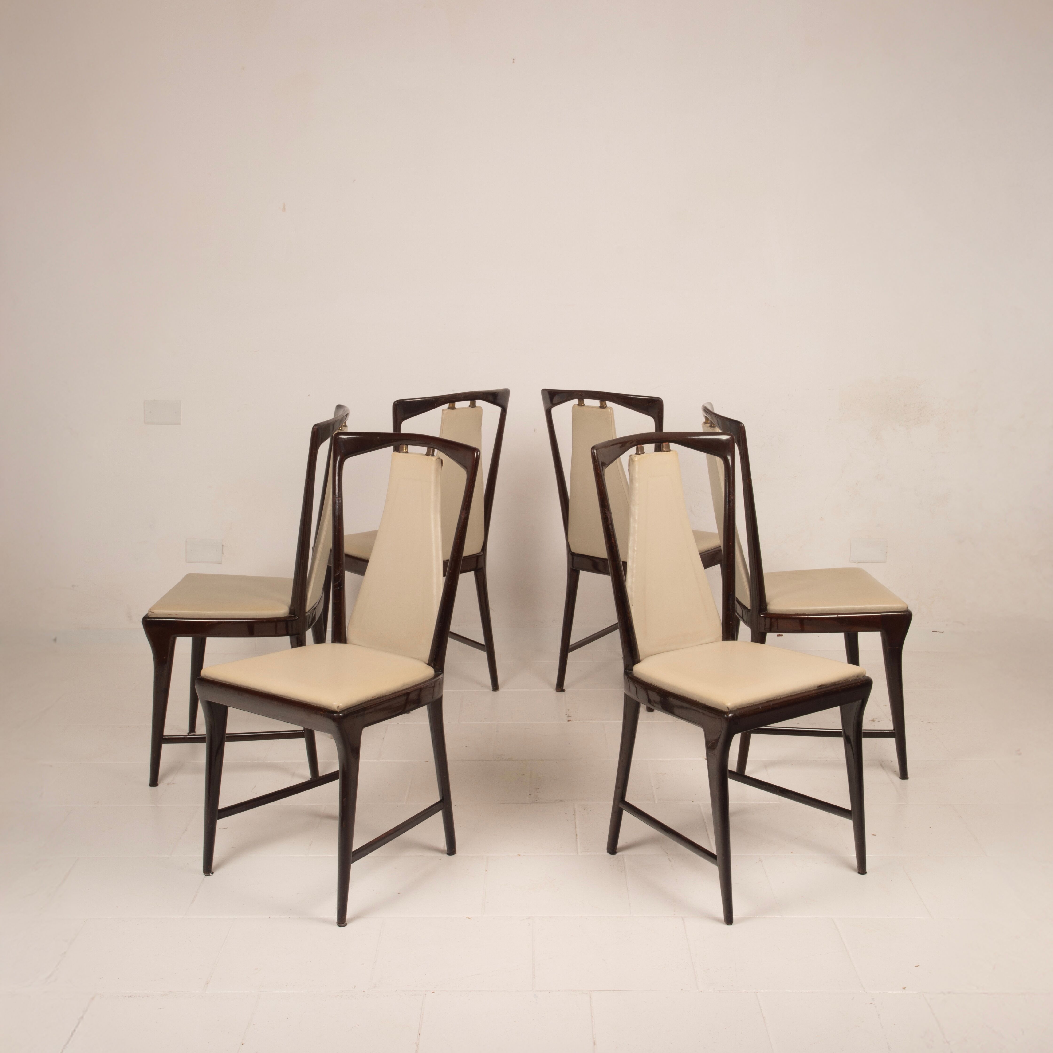 Osvaldo Borsani Mid Century Italian Mahogany Stained Dining Chairs for Arredamenti Borsani Varedo 1950
